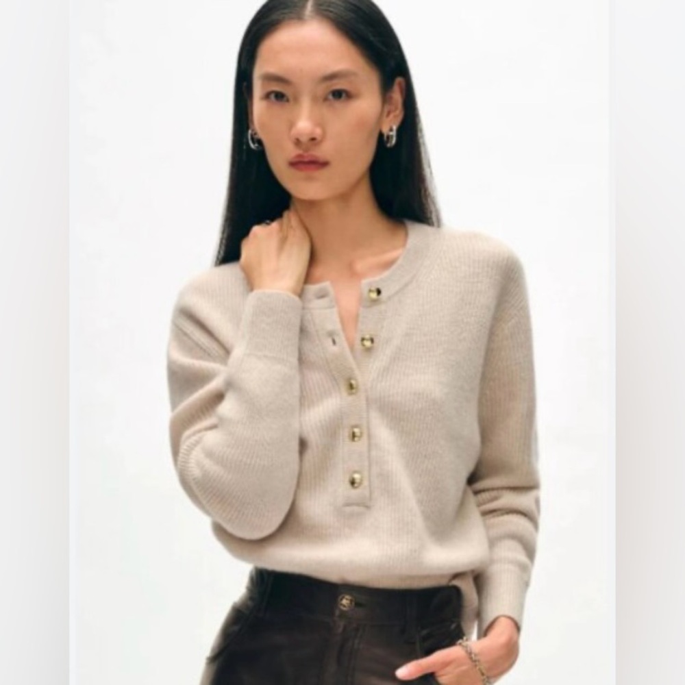 White + Warren Ribbed Gold Button Henley